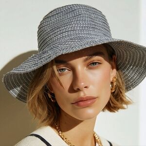 Wallaroo Hat Company Women's Scrunchie White Gray Polka Dots Floppy Hat